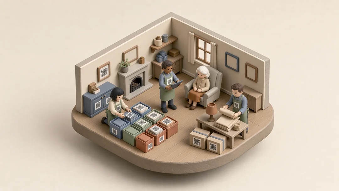 A small professional crew organising a home with the homeowner.